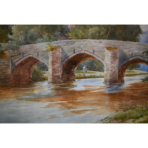 511 - Fred Dixey (1877-1920) - Bridge spanning a river, Derbyshire, watercolour, signed lower right, 37.5 ... 