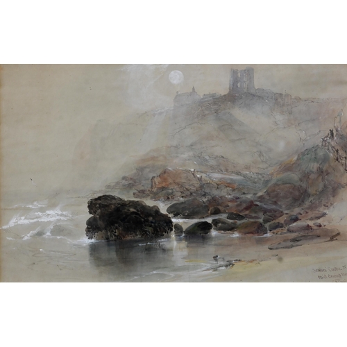 512 - G B Campion (1796-1870) - 'Scarboro' Castle N, mist clearing morn', watercolour, signed and inscribe... 