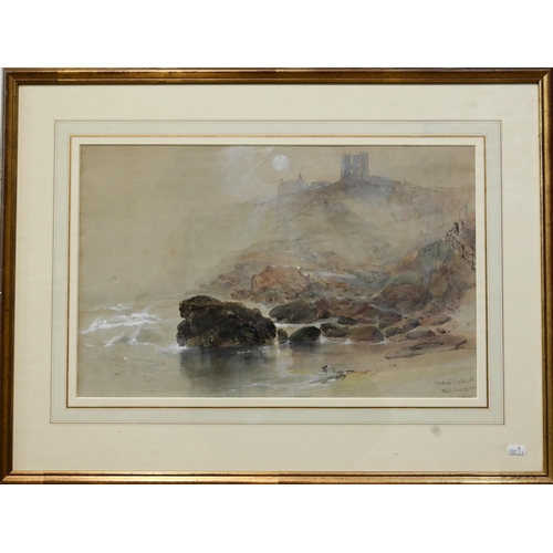 512 - G B Campion (1796-1870) - 'Scarboro' Castle N, mist clearing morn', watercolour, signed and inscribe... 