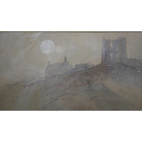 512 - G B Campion (1796-1870) - 'Scarboro' Castle N, mist clearing morn', watercolour, signed and inscribe... 