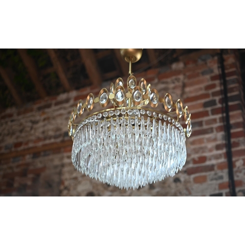 750A - A good pair of brass framed lead crystal chandeliers by Joska, circa 1970's, each approx. 40 cm dia.... 