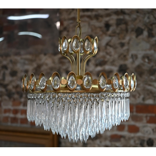 750A - A good pair of brass framed lead crystal chandeliers by Joska, circa 1970's, each approx. 40 cm dia.... 