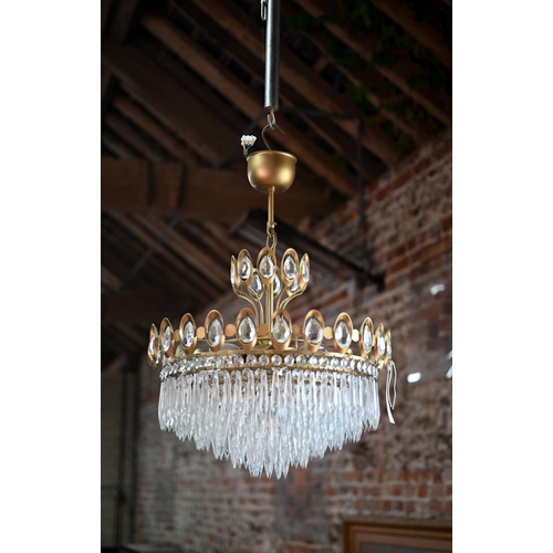 750A - A good pair of brass framed lead crystal chandeliers by Joska, circa 1970's, each approx. 40 cm dia.... 