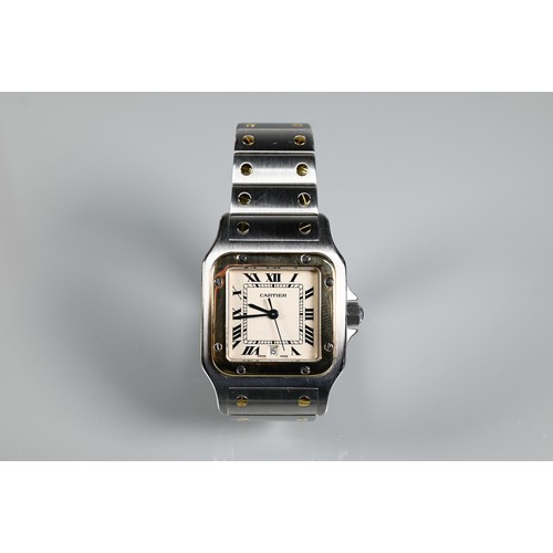 199 - A Cartier Santos Carree gold and stainless steel square wristwatch, quartz movement with calendar ap... 