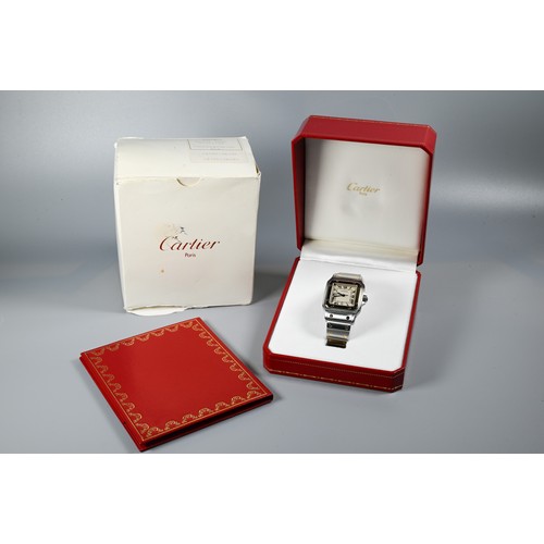 199 - A Cartier Santos Carree gold and stainless steel square wristwatch, quartz movement with calendar ap... 