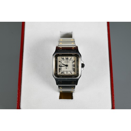 199 - A Cartier Santos Carree gold and stainless steel square wristwatch, quartz movement with calendar ap... 