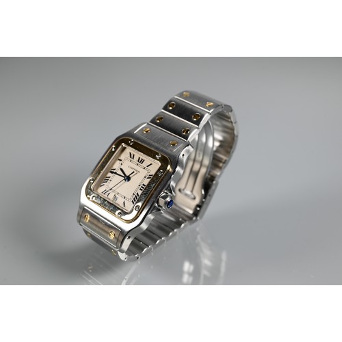 199 - A Cartier Santos Carree gold and stainless steel square wristwatch, quartz movement with calendar ap... 
