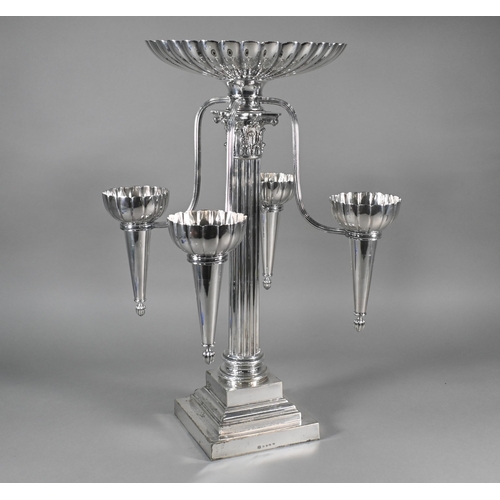 1 - A large Elkington & Co. electroplated centrepiece epergne, surmounted by a fluted bowl flanked b... 