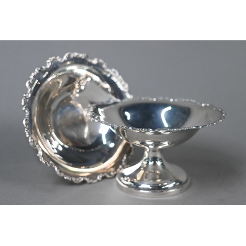 105 - A pair of small silver comports, Asprey & Co, Birmingham 1922, to/w a toast rack, Viners, Sheffi... 