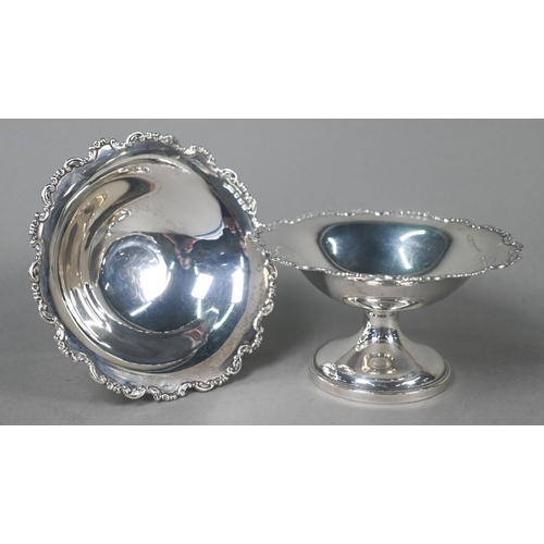 105 - A pair of small silver comports, Asprey & Co, Birmingham 1922, to/w a toast rack, Viners, Sheffi... 