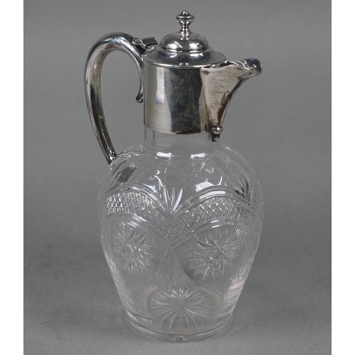 109 - An Edwardian cut glass claret jug with silver collar, cover and handle, Lee & Wigfull, Sheffield... 