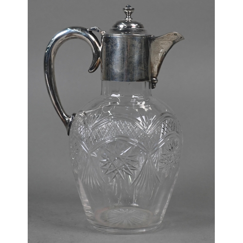 109 - An Edwardian cut glass claret jug with silver collar, cover and handle, Lee & Wigfull, Sheffield... 