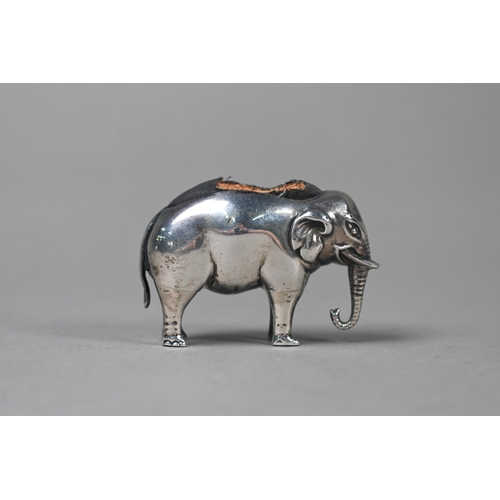 112 - An Edwardian silver 'Elephant' novelty pin cushion, Sydney & Co., Birmingham 1906, 4cm high x 5c... 