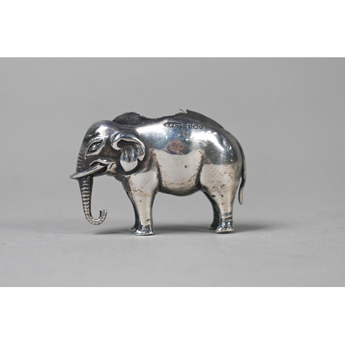 112 - An Edwardian silver 'Elephant' novelty pin cushion, Sydney & Co., Birmingham 1906, 4cm high x 5c... 