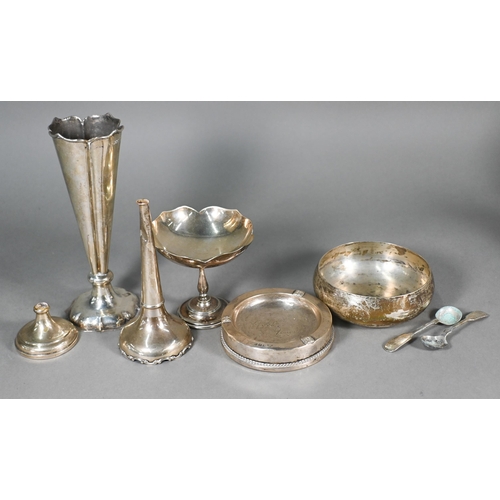 113 - Various silver-mounted items, including cut glass scent bottle, vase-flutes, tortoiseshell-topped to... 