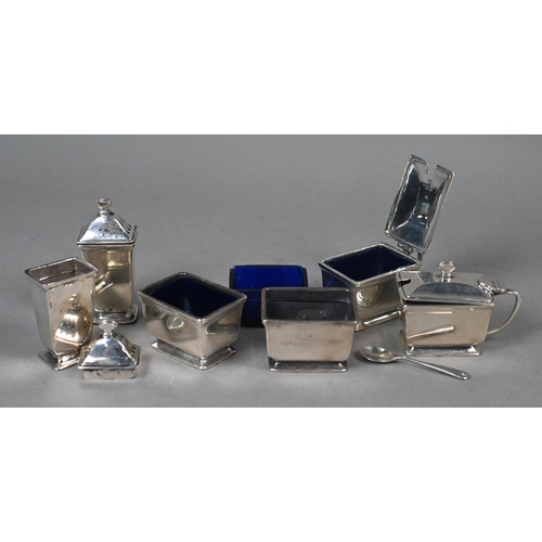 127 - A cased Art Deco silver six-piece condiment set, Goldsmiths & Silversmiths Co Ltd, London 1938, ... 