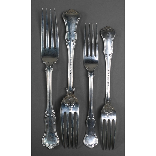 133 - An extensive set of mid-Victorian silver Prince's (or Joan of Arc) pattern flatware, comprising eigh... 