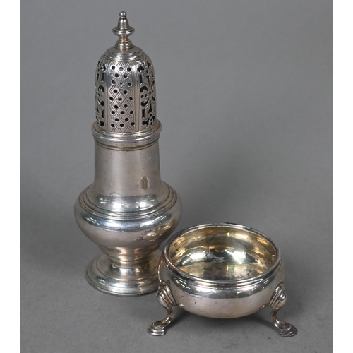 137 - A George II silver baluster muffineer with pierced top and moulded foot, Samuel Wood, London 1754, t... 