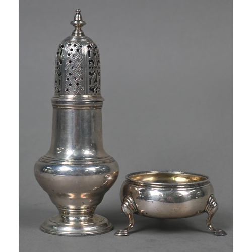 137 - A George II silver baluster muffineer with pierced top and moulded foot, Samuel Wood, London 1754, t... 