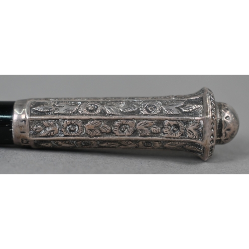 147 - An Edwardian silver-mounted ebony 'Handy Pocket Baton' two-piece conductor's baton, unscrewing in th... 