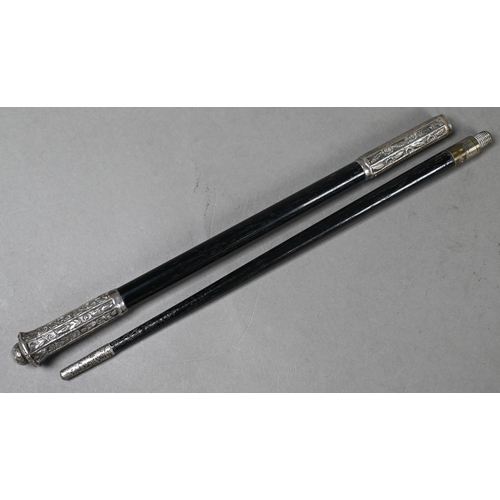 147 - An Edwardian silver-mounted ebony 'Handy Pocket Baton' two-piece conductor's baton, unscrewing in th... 