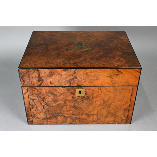 15 - A Victorian walnut dressing case by Greaves (New St, Birmingham), fitted with silver-handled manicur... 