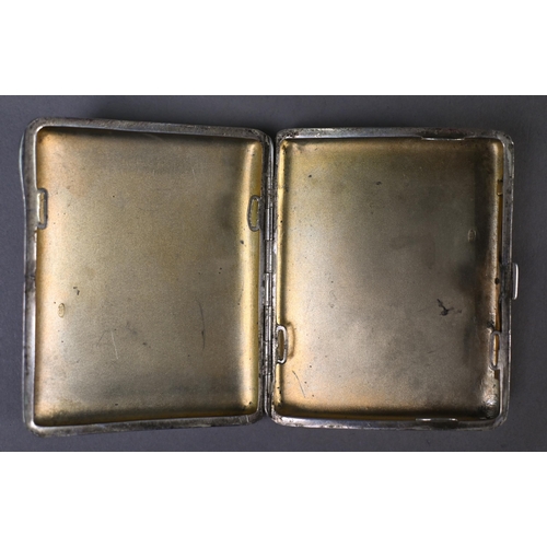 153 - A .935 standard cigarette case, enamelled with a steeplechaser clearing a water-jump, 6.8 x 8.5cm, i... 