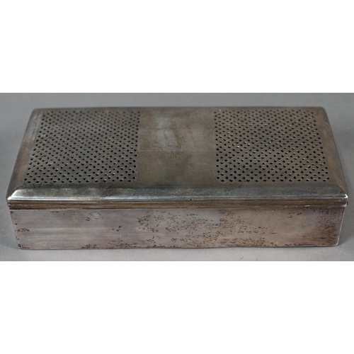 161 - A Victorian silver rectangular box with pierced grill hinged top - possibly for pot pourri, maker's ... 