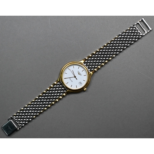 188 - A gents Longines stainless steel and gilt metal cased wristwatch, the quartz movement white dial wit... 