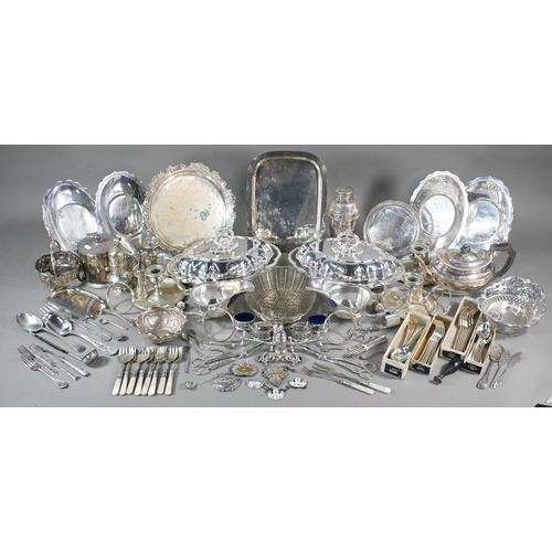 19 - Various silver including brushes, mirror, button hooks etc., to/w a set of four ep chambersticks wit... 