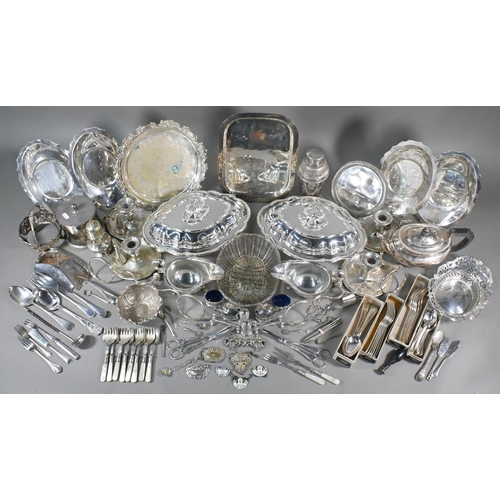 19 - Various silver including brushes, mirror, button hooks etc., to/w a set of four ep chambersticks wit... 