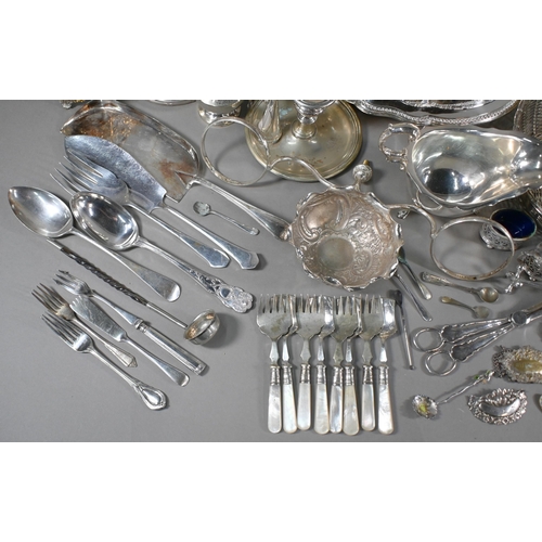 19 - Various silver including brushes, mirror, button hooks etc., to/w a set of four ep chambersticks wit... 