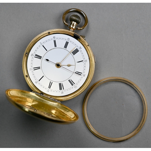 195 - An 18ct gold hunter pocket watch, the white enamelled dial with Roman numerals and Arabic ten second... 