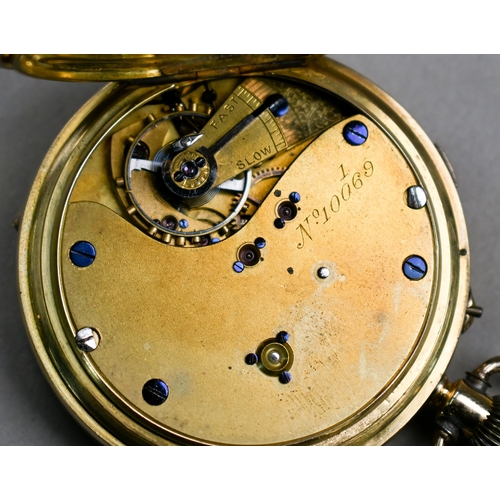 195 - An 18ct gold hunter pocket watch, the white enamelled dial with Roman numerals and Arabic ten second... 