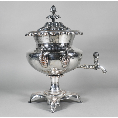 2 - A Victorian plated on copper samovar with domed lid and twin scroll handles, on stemmed foot and scr... 