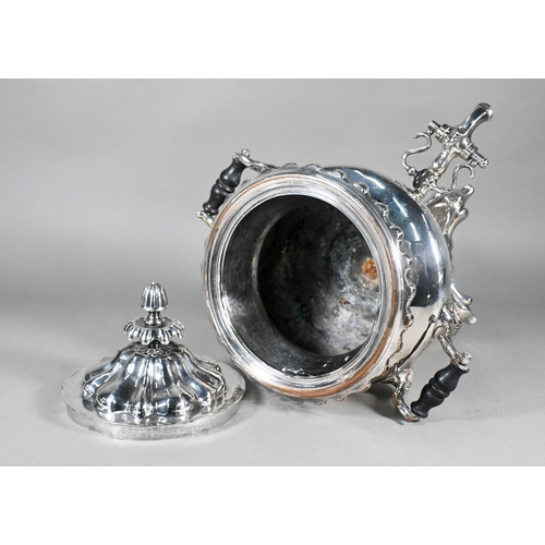 2 - A Victorian plated on copper samovar with domed lid and twin scroll handles, on stemmed foot and scr... 