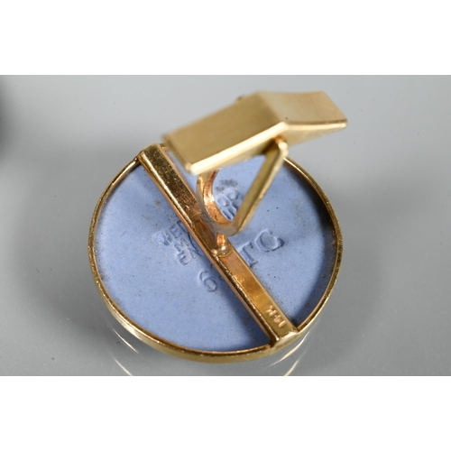 205 - Two pairs of cufflinks, one with Wedgwood jasperware roundels featuring classical vignette, with swi... 