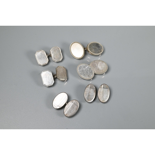 219 - A Victorian silver graduated Albert, four various pairs of silver cufflinks, a silver mesh-link brac... 