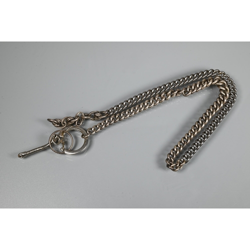 219 - A Victorian silver graduated Albert, four various pairs of silver cufflinks, a silver mesh-link brac... 