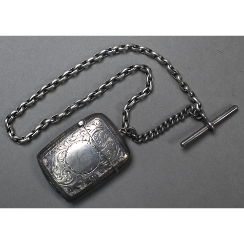 22 - Various oddments of silver, including a pair of salts and a single salt, vesta case with chain, fob ... 