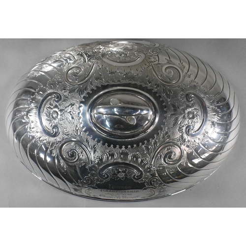 3 - Tennis interest: two late Victorian large silver-plated meat domes, engraved to Charlotte 'Chattie' ... 