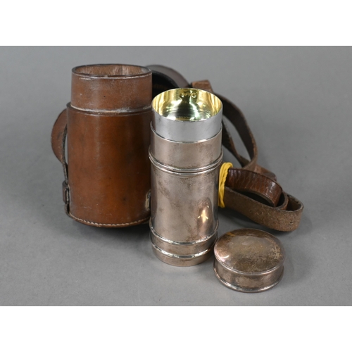 31 - An Edwardian Scottish silver travelling communion canister of cylindrical form, in two sections, Tho... 