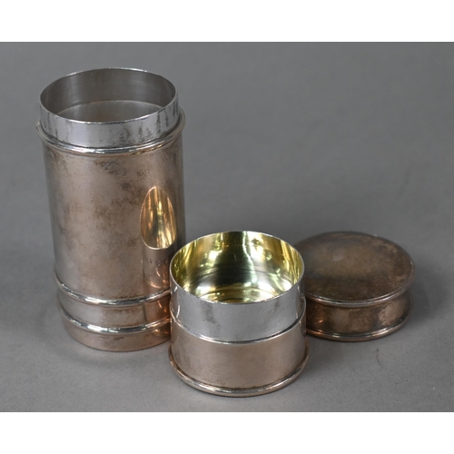 31 - An Edwardian Scottish silver travelling communion canister of cylindrical form, in two sections, Tho... 