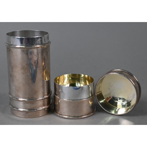 31 - An Edwardian Scottish silver travelling communion canister of cylindrical form, in two sections, Tho... 