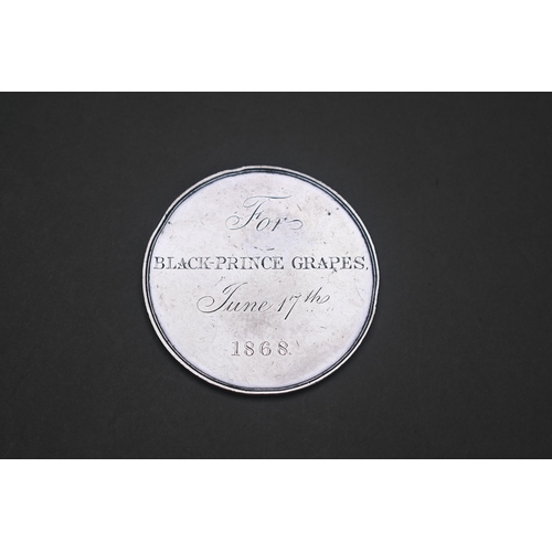 34 - A Victorian unmarked Royal Botanic Society of London Silver Medal, awarded for 'Black-Prince grapes'... 