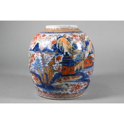 350 - An 18th/19th century Chinese 'Amsterdam Bont' ginger jar and cover, Qing dynasty, decorated with a t... 