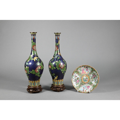 351 - A pair of early-mid 20th century Chinese cloisonne on copper decorated with butterflies and flowers ... 