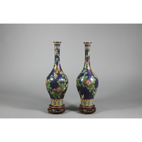 351 - A pair of early-mid 20th century Chinese cloisonne on copper decorated with butterflies and flowers ... 