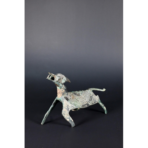 353 - An unusual Chinese bronze dog or mythical beast, possibly a tomb/funerary figure in the Han Dynasty ... 