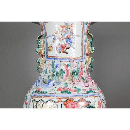 361 - A 19th century Chinese Canton famille rose baluster vase with foliate everted rim, the neck and shou... 